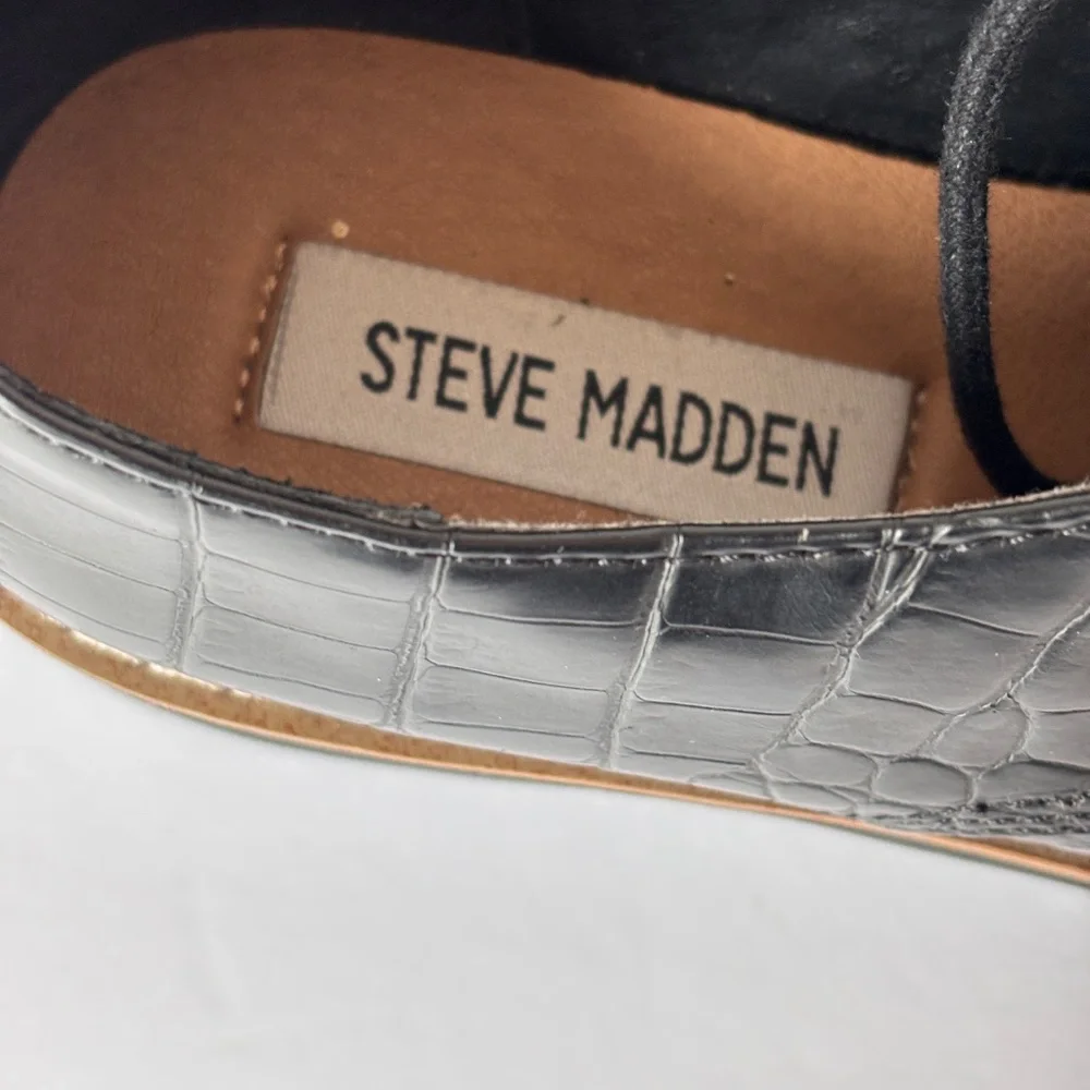 Steve Madden Women's Terri Derby Platform SZ 5.5 Black Crocodile Print Shoe